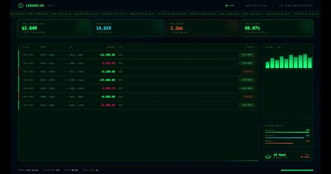 Blockchain Digital Ledger Displaying Real Time Cryptocurrency Transactions