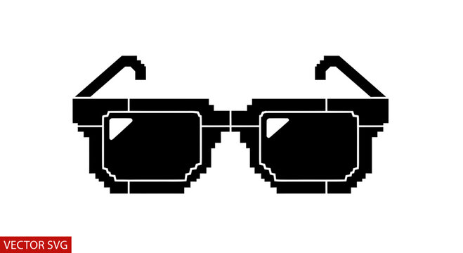 Pixel Art Sunglasses Icon, Retro 8-bit Style Eyewear Silhouette