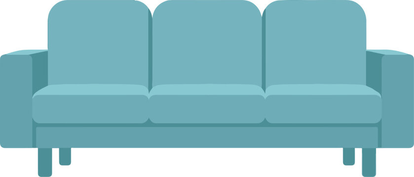 Modern blue sofa vector illustration flat minimalist three seater couch