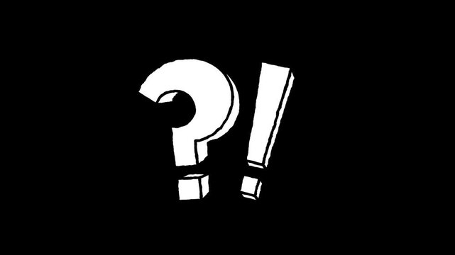 Hand Drawn Question Mark and Exclamation Point Animation on Transparent Background with alpha channel. Question and Answer Concept Symbol Motion Graphics. Punctuation Marks Animation