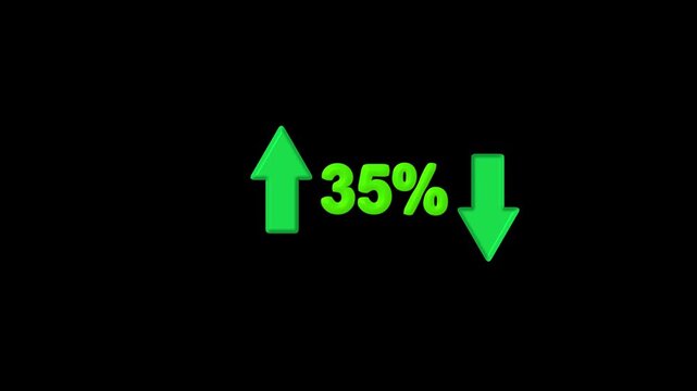 Twenty percent animation with green neon arrows. Twenty percent digital data visualization. Twenty percent financial growth graphic on black background.
