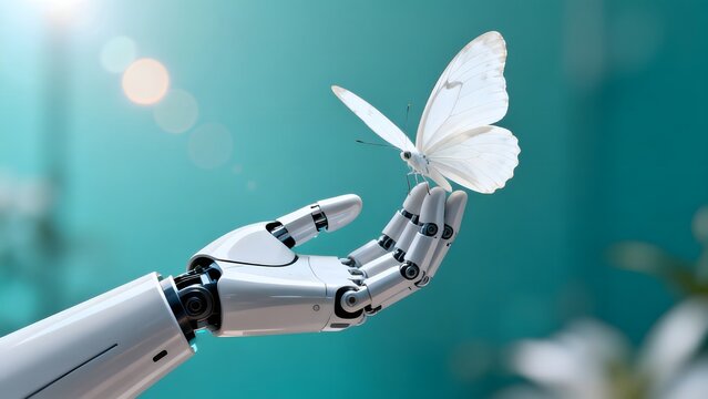Robot hand with white butterfly