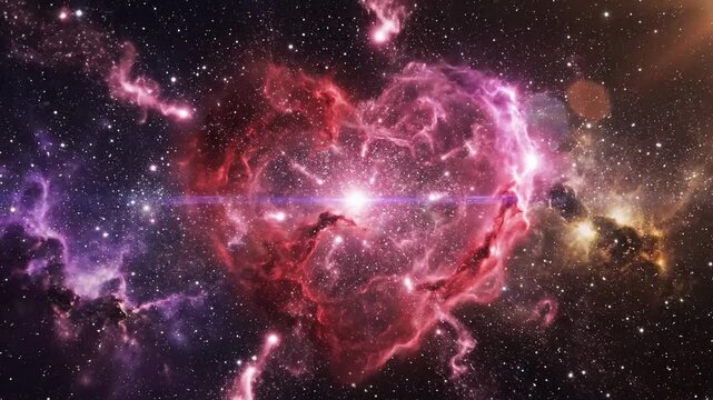 Stunning cosmic nebula and supernova explosion in deep space with vibrant pink and red stardust.