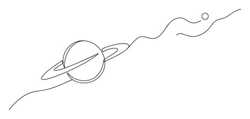 vector line drawing of saturn and cosmic wave © Wieslaw