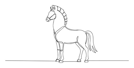 Fototapeta premium wooden horse toy monoline vector thin line