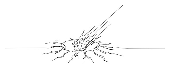 meteor hitting the ground monoline vector thin line © Wieslaw