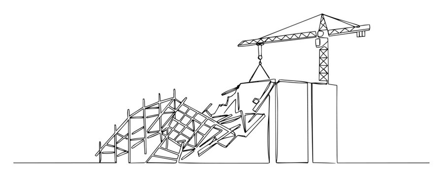 crane lifting framework at construction site monoline vector thin line
