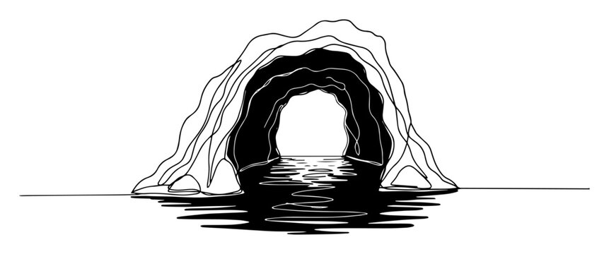 sea cave entrance simple sketch monoline