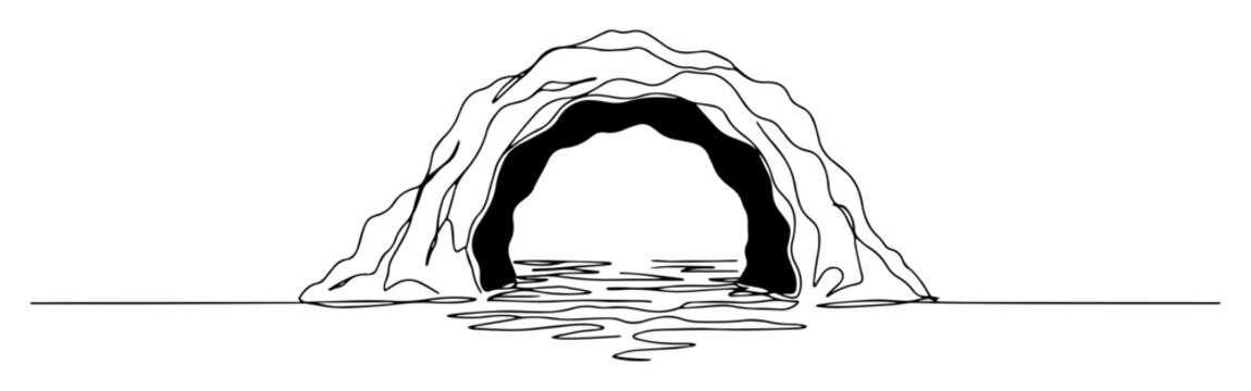 coastal cave with water simple sketch monoline