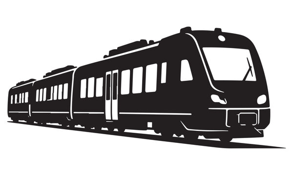Regional train silhouette, passenger rail transport, vector isolated on white
