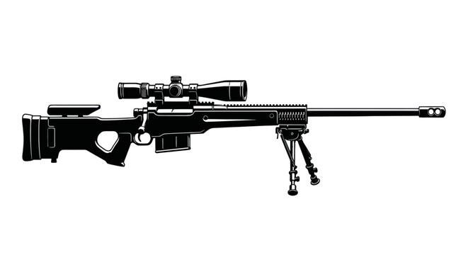 Sniper Rifle with Scope and Bipod - Vector Illustration