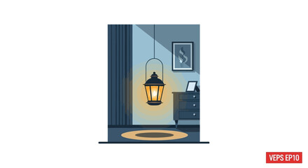 Vintage lantern glowing in a room © Sifaul
