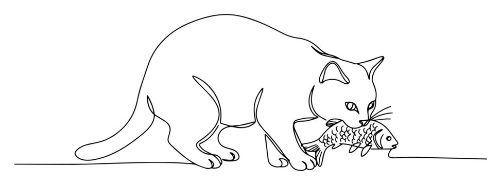 cat caught mouse oneline vector