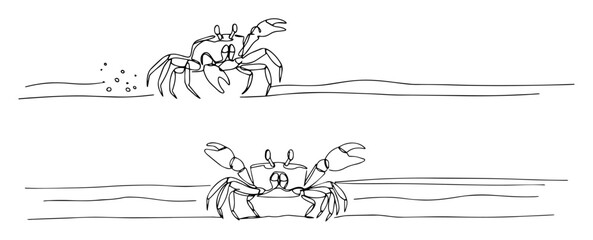 two crabs in water vector thin line © Wieslaw