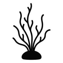 Black silhouette of coral reef with many wavy branches on white background icon © JAWADUL