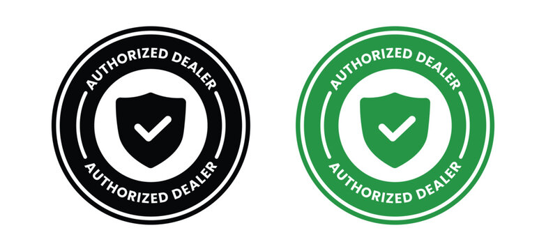 authorized dealer badge with shield icon two color variations on white background