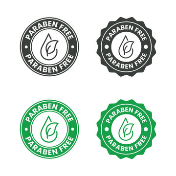 paraben free badge with leaf icon circular seal design in green and black