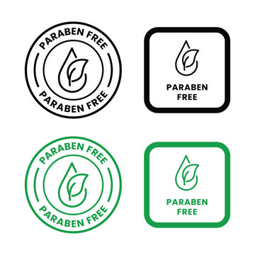 paraben free label with leaf icon vector illustration in circular and square formats