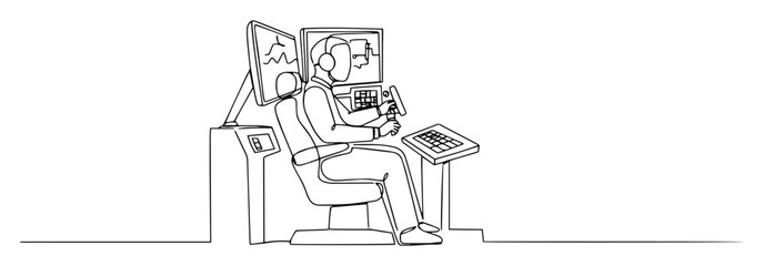 remote pilot controlling drone from cockpit station © Wieslaw