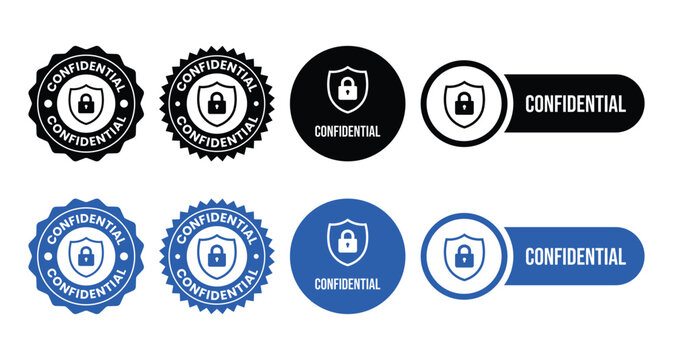 confidential security icons with padlock vector illustration in circular and shield shapes