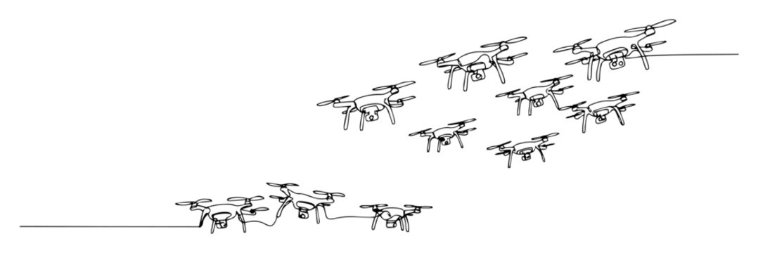 swarm of autonomous drones flying in formation