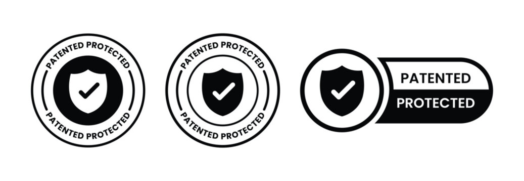 patented protected shield icons with checkmark circular badge design on white background