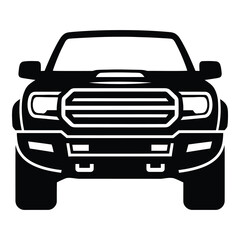 Front view of a pickup truck with large grill and headlights  isolated on white icon © JAWADUL