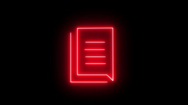 Glowing neon File document icon isolated on black background 4k motion video animation. Neon Document downloading animation. digital file and data management concept