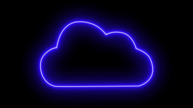 Cloud computing glowing neon Downloading icon. Glowing neon cloud download arrow animation for data transfer and backup.
