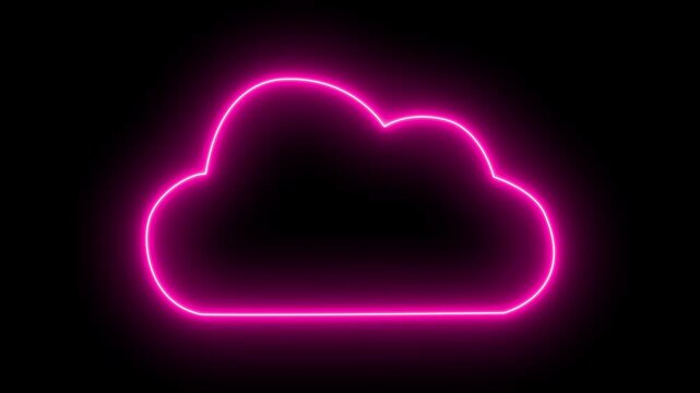 Cloud computing glowing neon Downloading icon. Glowing neon cloud download arrow animation for data transfer and backup.