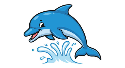 Fototapeta premium Happy cartoon dolphin jumping out of water, isolated on white background