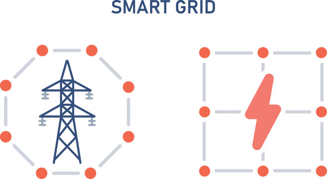 Smart Grid Icon Set for Power Network and Energy System