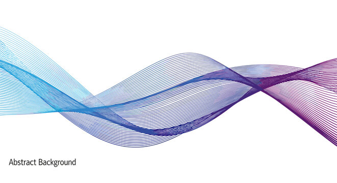 Abstract background with flowing waves of blue and purple lines on a white background.