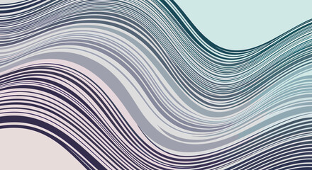 Abstract wavy lines with a gradient of colors from dark purple to light blue and green. © Kyomi