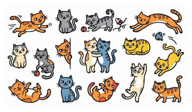 Untitled design - Whimsical Doodle Cat Characters Vector Set with Playful Kitten Poses