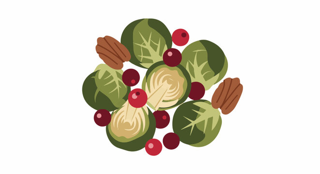Assortment of Brussels sprouts, cranberries, and pecans arranged artfully
