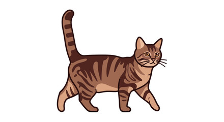 Brown Tabby Cat Walking, Cartoon Style, Isolated on White Background © Wijil