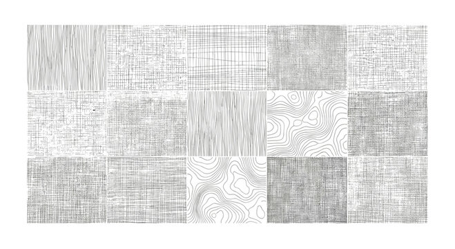 Comprehensive collection of various black and white crosshatch and topographic line textures for architectural or artistic backgrounds.