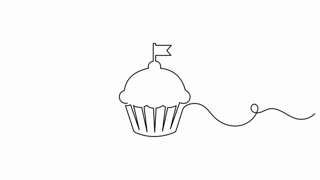 Cupcake minimal one line art animation showing a plain baked muffin