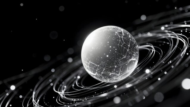 Abstract sphere with orbiting lines