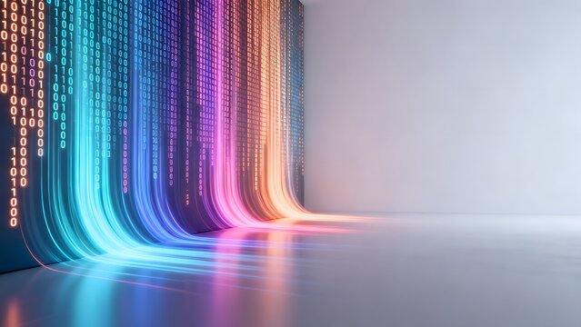 Colorful digital binary code flow