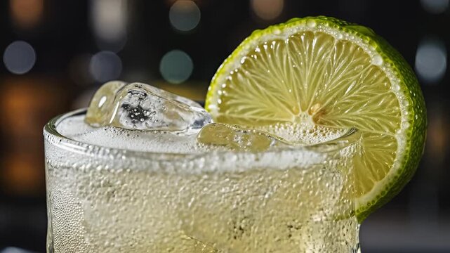 Refreshing Gin and Tonic Cocktail Being Poured Over Ice with Lime Garnish.