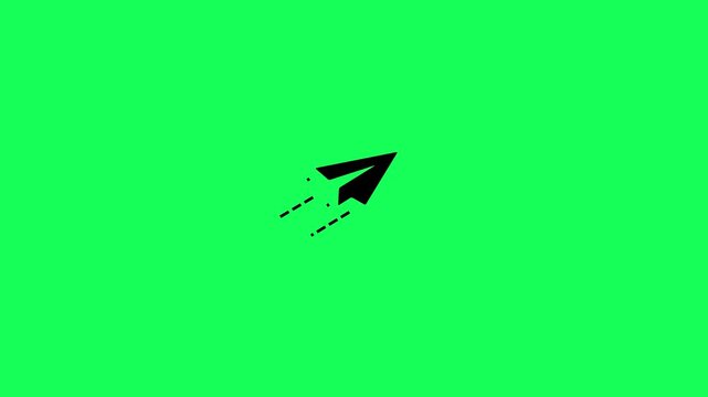Send message faster icon with paper plane flying wiggle animation on a green background. Flat design expresses send and fast delivery sign. Flying paper plane in motion loop animation