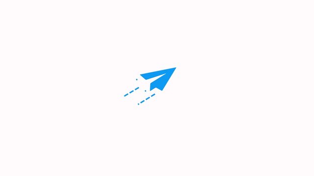 Send message faster icon with paper plane flying wiggle animation on a white background. Flat design expresses send and fast delivery sign. Flying paper plane in motion loop animation
