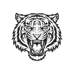 Fototapeta premium Fierce tiger head illustration with aggressive expression.