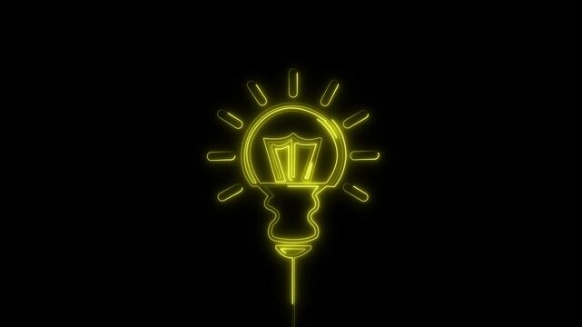 Glowing neon light bulb icon against a white background,Light lamp sign icon. lamp icon with shadow on black background.4k