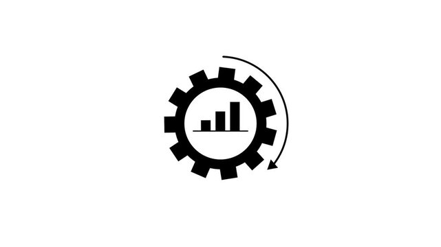Growth icon set 4k animation. Containing arrow up, growing graph, business chart icons on white, and rotating cycle flow lines. optimization and productivity. Isolated on a white background