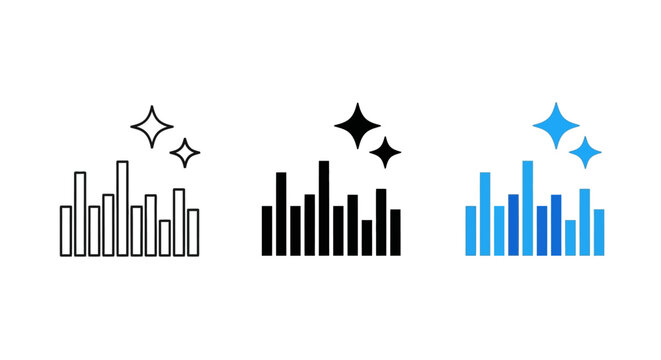 Sound waves and audio equalizer levels with sparkling effects, representing music and sound editing