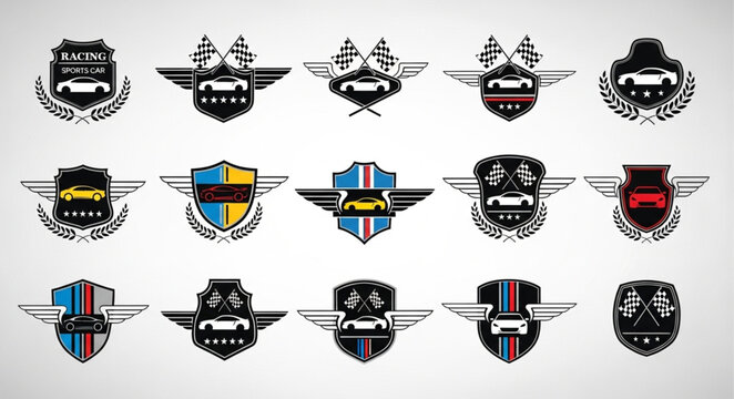 Collection of Automotive Emblems and Badges with Wings.