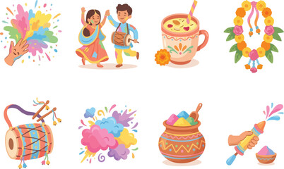 Fototapeta premium Cute Holi Celebration Vector Collection